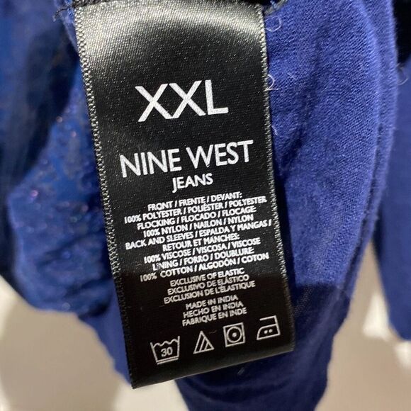 Nine West Jeans Women's Blue Floral Split Neck Rolltab 3/4 Sleeve Blouse Sz XXL - Picture 12 of 12